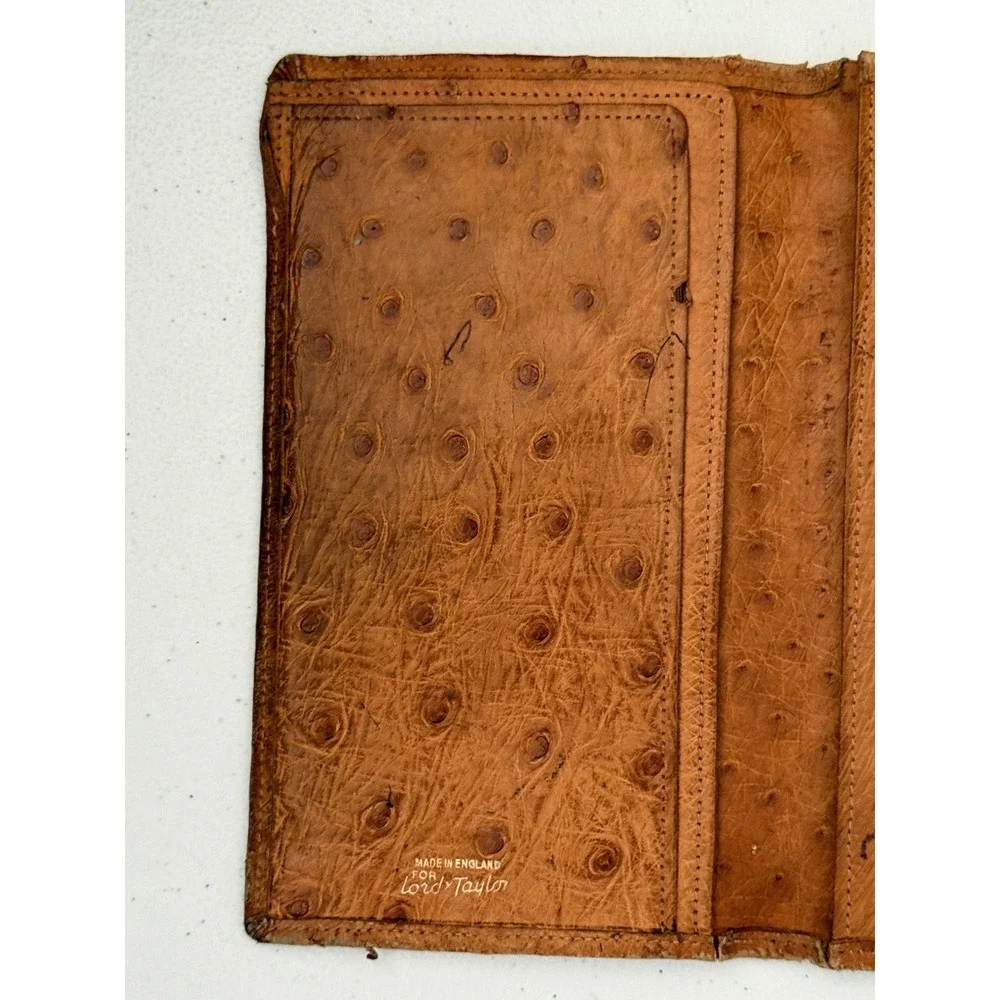 Vintage Lord & Taylor Ostrich Leather Checkbook Cover Wallet Made in England
